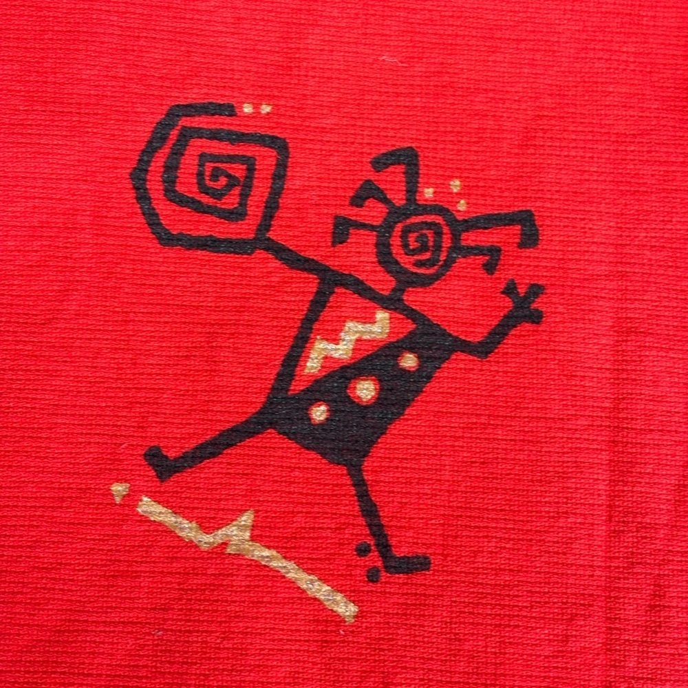 4FUN Vintage Red Long Sleeve Pullover Shirt Aztec Native American Art Red - Picture 3 of 9